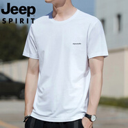 吉普（JEEP）冰絲短袖t恤男士夏季打底衫春白色衣服2025新款男裝運動(dòng)體恤 白色H1012 S