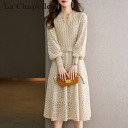 拉夏貝爾（La Chapelle）針織連衣裙女裝新款2025年秋冬裙小個子時尚氣質(zhì)法式中長款裙子女 米白 L