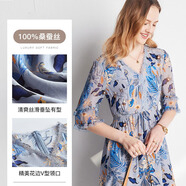 帕羅（PALUOPO）夏季真絲連衣裙100%桑蠶絲女裝高端v領(lǐng)小碎花輕奢小個(gè)子氣質(zhì)穿搭 藍(lán)色 2XL (175/96A)