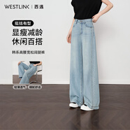 西遇寬松水洗牛仔褲女2025年春新款藍色直筒慵懶風(fēng)高腰闊腿褲 藍色 28