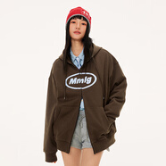 Mmlg【明星同款】開(kāi)衫衛衣女男秋新款寬松百搭雙拉鏈上衣情侶連帽外套 咖啡色 S