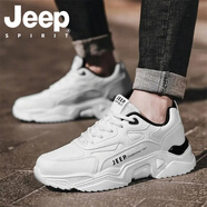 JEEP SPIRIT吉普男鞋2025秋冬季新款增高厚底老爹鞋男休閑戶(hù)外跑步運動(dòng)鞋子男 白黑 43