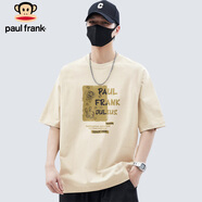 大嘴猴（paul frank）短袖男士夏季重磅純棉短袖t恤男裝潮牌半袖體恤外套 杏色 XL