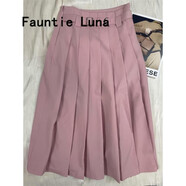 FAUNTIE LUNA半身裙女甜美風氣質腰扣百褶長裙2025新款早春秋修身腰帶裙粉色裙 粉紅色 XS