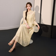 藍語大碼女裝胖mm新中式防曬開衫顯瘦吊帶連衣裙2025春季優(yōu)雅套裝 淡黃色吊帶連衣裙 現(xiàn)貨 4XL 【建議180-200斤】
