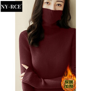 NY-RCE加厚款毛衣女堆堆高領(lǐng)套手指設計內搭打底冬季修身翻領(lǐng)長(cháng)袖針織衫 安哥拉紅 3XL