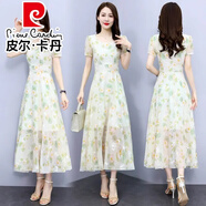 皮爾卡丹（pierre cardin）波西米亞長(cháng)裙到腳踝雪紡高檔連衣裙2025新款夏超長(cháng)海邊度假沙灘裙 圖片色 M 80斤-90斤