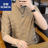 羅蒙（ROMON）七分t恤男士短袖夏季2025新款潮流寬松休閑半袖潮流冰絲體恤上衣 8839咖色 M