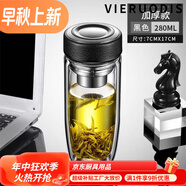 VIERUODIS德國(guó)進(jìn)口品質(zhì)鋼化玻璃杯防摔打碎的大號(hào)套不裝溫防爆男女隨手 雙層加厚--鵝蛋杯皮紋黑280ml