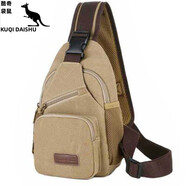 酷奇袋鼠男士胸包帆布包新款斜挎包韓版潮包男包單肩包小背包掛包休閑腰包 大號卡其側兜版 套裝(腰帶+太陽(yáng)鏡)