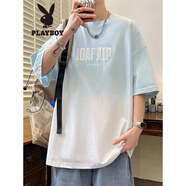 花花公子（PLAYBOY）漸變短袖t恤男夏季冰絲涼感落肩袖寬松T恤男潮牌痞帥五分袖體恤衫 8169淺藍(lán) 3XL 約170~195斤可穿