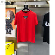2025春夏普拉新款高端圓領(lǐng)胸前金屬三角標運動(dòng)休閑短袖T恤男女達 范思瓦薩琪美杜莎人像哲-紅色 S