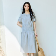 茵曼（INMAN）法式打攬松弛感連衣裙2025夏季氣質(zhì)海邊度假茶歇裙中長A字裙 藍(lán)色 XL