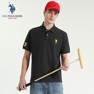 U.S.POLO ASSN.夏季POLO衫男士透氣T恤休閑翻領(lǐng)商務(wù)短袖 黑色 M