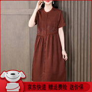 ac mmng輕奢品牌香云紗寬松女圓領(lǐng)2025新款立領(lǐng)喜婆婆媽媽裝桑蠶絲真 紅色 3XL 120-130斤