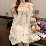 S.SOFEA條紋短袖睡裙夏日甜美V領(lǐng)薄款少女連衣裙 短袖裙S-6993-1#藍條熊 M 【80-100斤】