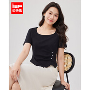 IEF/愛依服2025T恤女夏季新款大碼不規(guī)則短款百搭棉上衣 黑 2XL