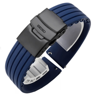 精工五號條紋橡膠表帶 SEIKO5號領(lǐng)航水鬼硅膠手表帶 防水20 22mm 藍色黑扣 22mm