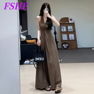 FSHE法式氣質(zhì)收腰掛脖吊帶連衣裙子長(cháng)裙女春夏季2025新款海邊旅游度假 【咖色】【法式連衣裙/吊帶連衣 L 55/60kg