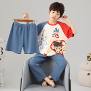 寵兒依人男童新款哪吒兒童睡衣夏季純棉卡通空調服全棉魔童鬧海家居服 哪吒敖丙【三件套】 100 【8碼高100-110cm25-35斤