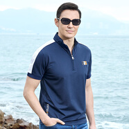 布魯斯鯊魚 BRUCE & SHARK2025夏季新款男士絲光棉短袖薄款t恤男大碼潮牌寬松立領(lǐng)保羅衫 寶藍(lán) 薄款 XL 適合73至79公斤
