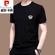 皮爾卡丹（pierre cardin）高端冰絲短袖t恤男夏季2025新款圓領(lǐng)修身薄款桑蠶 絲半袖體恤衫潮 黑色19361短.袖 M 165 (建議90-120斤
