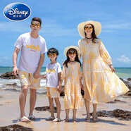 迪士尼（Disney）親子裝夏季一家三四口家裝海邊度假母女波西米亞沙灘雪紡連衣裙 樹葉印花 165 媽媽裙S碼
