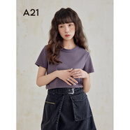 A21女裝圓領(lǐng)短袖T恤夏季新款純色簡(jiǎn)約百搭休閑短款上衣 深灰 L