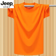 JEEP SPIRIT冰爽莫代爾彈力薄款短袖T恤汗衫寬松大碼純棉純色半袖體恤男橙色 橙色 M 【建議80-100斤】