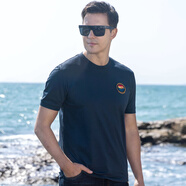 布魯斯鯊魚(yú) BRUCE & SHARKt恤男短袖夏季薄款純色刺繡絲光棉T恤男士潮牌大碼體恤衫 寶藍 薄款 L 適合65至72公斤