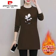 皮爾卡丹（pierre cardin）買(mǎi)一送一加絨加厚雙面德絨女士打底衫秋冬時(shí)尚大碼體恤裙保暖上衣 咖啡色(蘭花)保暖德絨 2XL 建議(135-145斤)