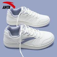 anta kids安踏女鞋小白鞋女2025新款夏季百搭運動(dòng)休閑鞋子厚底女士板鞋 8068-3象牙白/楊絮紫 36.5