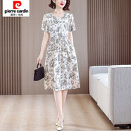 皮爾卡丹（pierre cardin）波點(diǎn)棉綢連衣裙女夏季時(shí)尚外穿洋氣綁帶收腰寬松遮肚短袖過(guò)膝裙子 碩果累累 XL 【110-120斤】