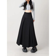 現寶蓮梨形身材半身裙女秋冬2024大碼胖mm顯遮胯a字西裝百褶長(cháng)裙 黑色 4XL 【160-180斤】