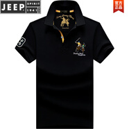 JEEP SPIRIT短袖t恤男高端純棉男裝衣服刺繡夏季新款品牌紅色本命年男士上衣 黑色 1816 S 建議100-120斤