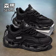 森馬（Senma）森馬老爹鞋男款夏季網(wǎng)面2025年新款厚底增高運動(dòng)透氣男士休閑潮鞋 黑色 【潮流款】 42