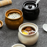 魅器瓦罐煨湯壇子家用蒸蛋碗煲湯燕窩小燉罐老式陶瓷罐蒸蠱隔水燉帶蓋 瓦罐燉盅（棕色） 送小白勺