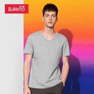 班尼路 BALENO短袖t恤男純棉衣服圓領(lǐng)純色t恤男裝半袖體恤88902284 V領(lǐng)花灰20E 2XL