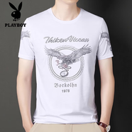 花花公子（PLAYBOY）高檔品牌半袖T恤冰絲涼爽休閑中年絲光棉夏季體恤寬松圓領(lǐng)短袖男 578白色短袖【老鷹】 2XL 180-【150-170斤】