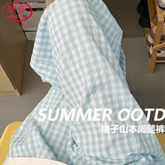 浪莎慵懶風(fēng)格子褲女2025年夏季新款高腰垂感直筒休閑褲寬松遛彎闊腿褲