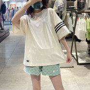 阿迪達斯 （adidas）三葉草短袖T恤男士夏季新款運動服寬松圓領(lǐng)休閑落肩上衣 HM1874米白 L