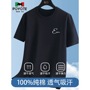 保威特犀牛（POVOTE）2025夏季新款純棉短袖T恤圓領印花港風時尚帥氣青年學生潮流百搭 黑色XT039 3XL 165-190斤