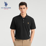 U.S.POLO ASSN.夏季透氣男士POLO衫保羅翻領(lǐng)短袖T恤男 經(jīng)典黑 M