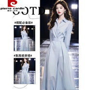 皮爾卡丹（pierre cardin）正式場合氣質(zhì)高端精致長裙春季小眾不撞款藍色襯衫收腰連衣裙子女 單件連衣裙 L