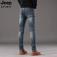 JEEP SPIRIT吉普夏季款男士牛仔褲2025修身小腳復(fù)古百搭彈力簡(jiǎn)約風(fēng)小腳褲長(zhǎng)褲 885復(fù)古藍(lán) 32 (2尺5)