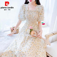 皮爾卡丹（pierre cardin）茶歇法式連衣裙仙女裙子氣質(zhì)韓版方領(lǐng)超仙a字裙胖mm大碼夏季新款 黃色（原版優(yōu)質(zhì)面料） M 建議100斤內(nèi)