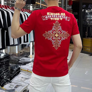 OLOEY 香港潮牌短袖t恤男2025夏季新款修身休閑圓領(lǐng)燙鉆印花體恤上衣 紅色 M