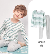 英博倫春秋男童內衣套裝純棉萊卡兒童秋衣秋褲中大童新款薄款睡衣 85505綠條 120
