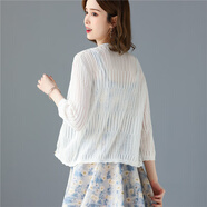 歌米拉（Gemila）冰絲針織開(kāi)衫女鏤空夏薄短款坎肩配吊帶裙子外搭小披肩空調衫外套 白色 XL