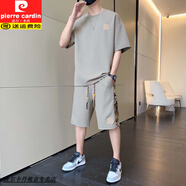 皮爾卡丹（pierre cardin）華夫格運動(dòng)套裝男2025新款夏季男士大碼短袖短褲冰絲重磅休閑一套 T02灰色 薄款 2XL 【155-175斤】